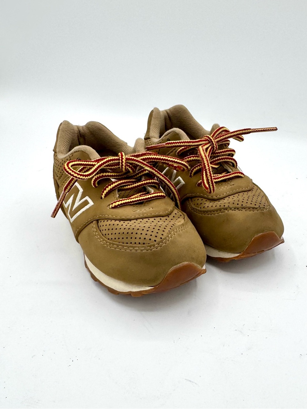 New Balance Kids Tan and Brown Sneakers with Striped Laces - Picture 2 of 7